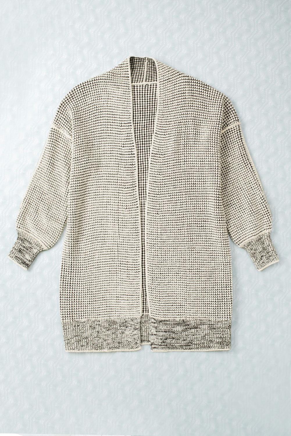 Apricot Plaid Knitted Long Open Front Cardigan - Winter Collection