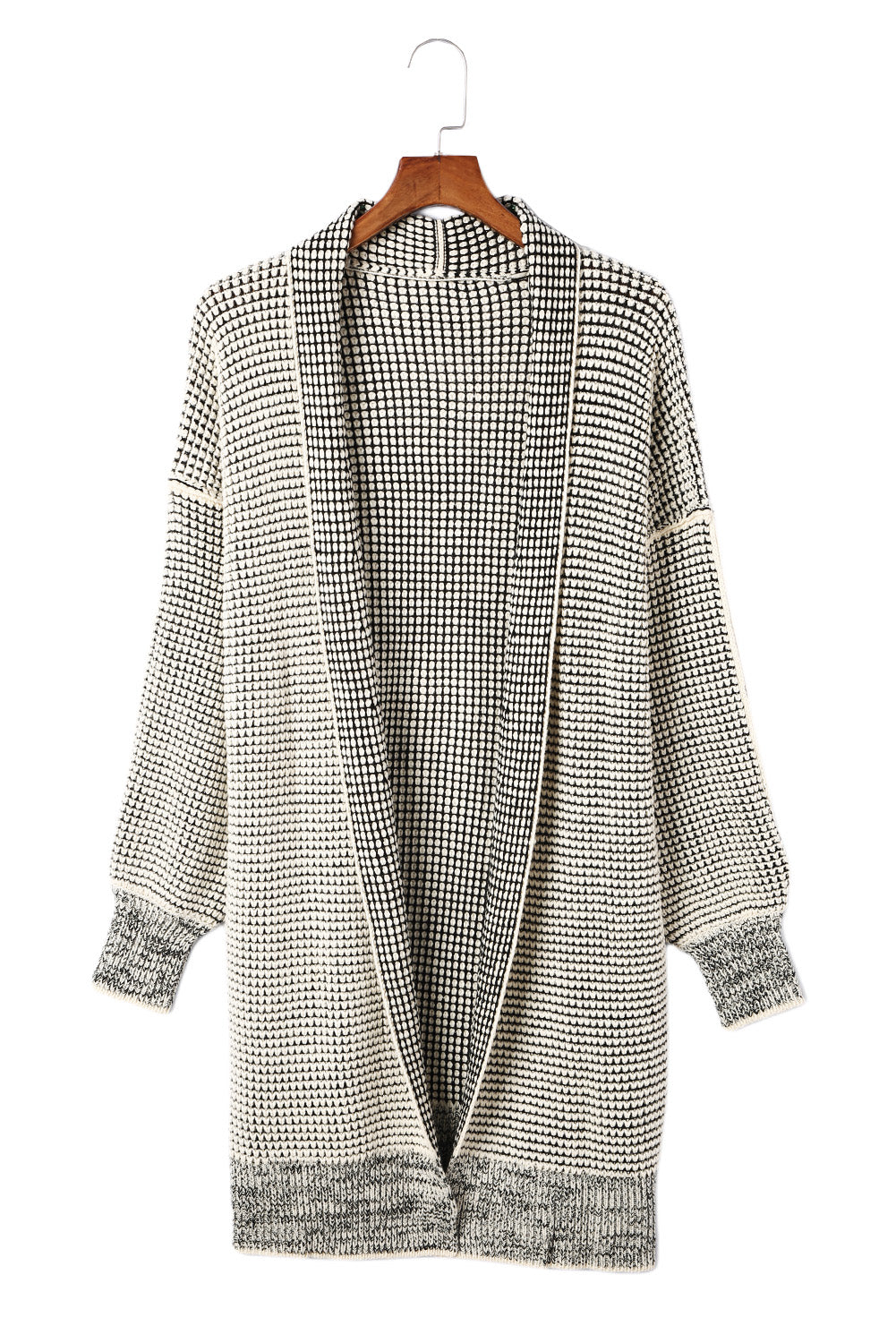 Apricot Plaid Knitted Long Open Front Cardigan - Winter Collection