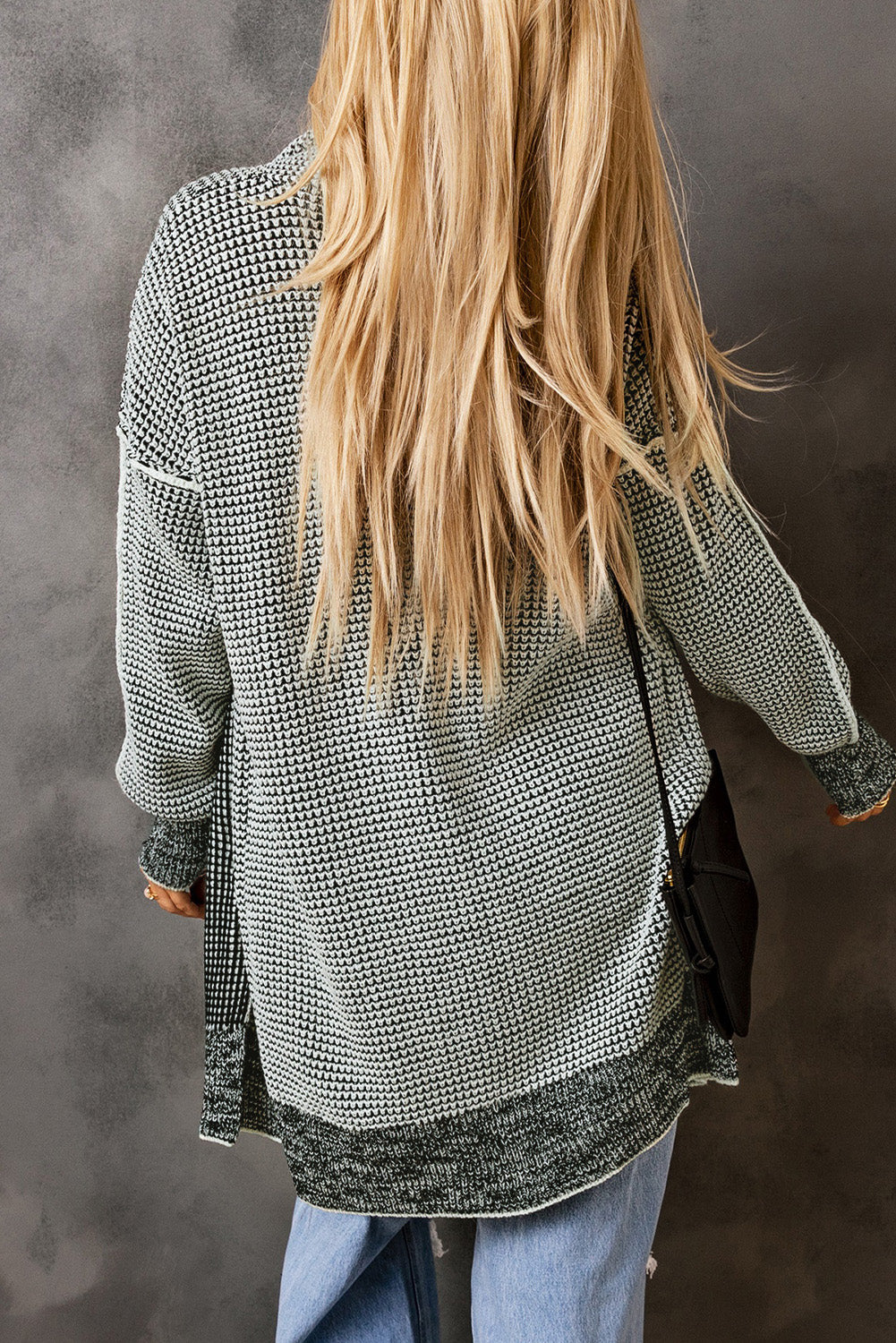 Apricot Plaid Knitted Long Open Front Cardigan - Winter Collection