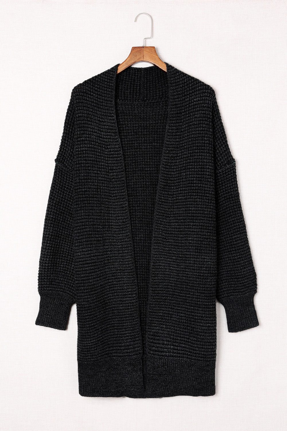Apricot Plaid Knitted Long Open Front Cardigan - Winter Collection