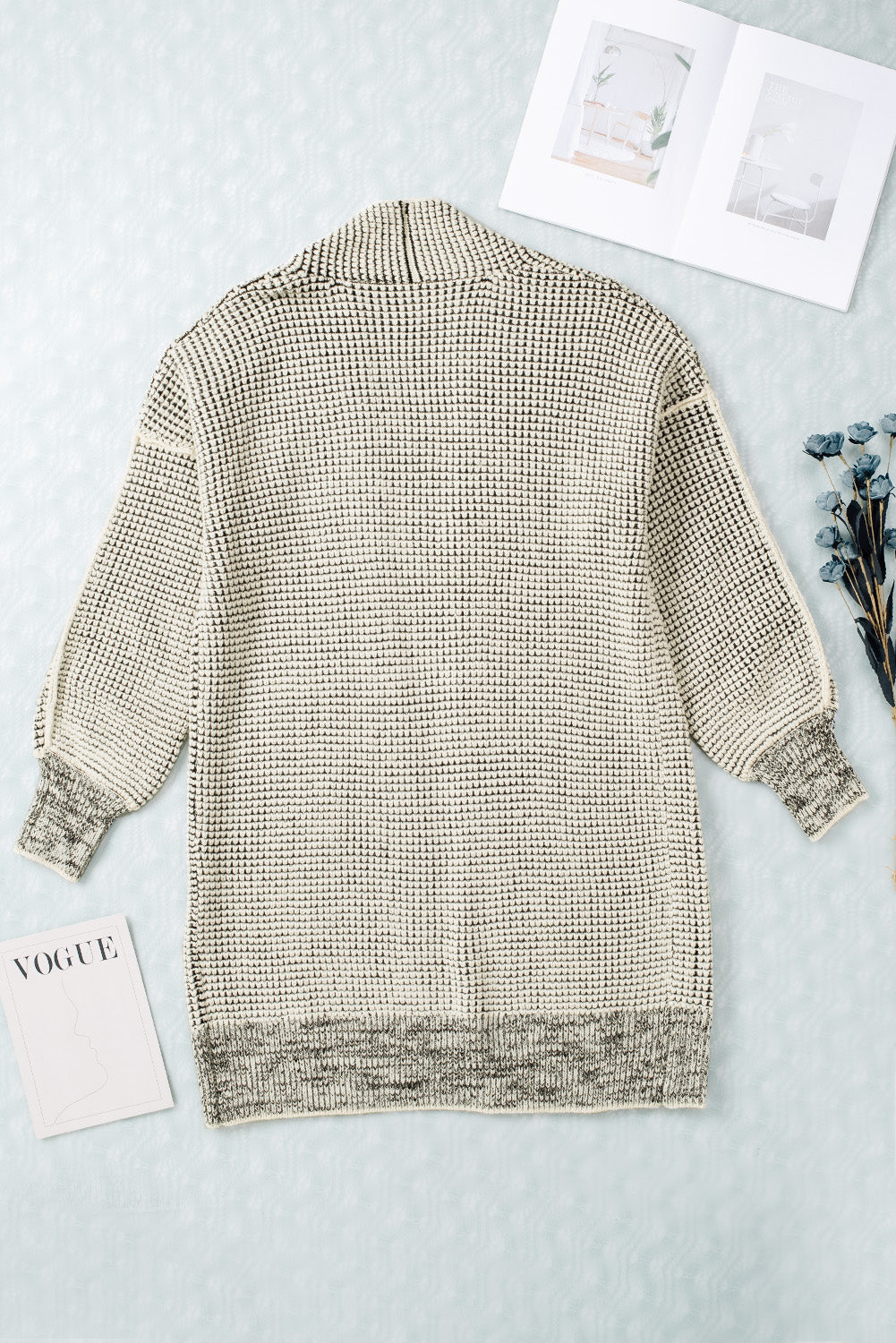 Apricot Plaid Knitted Long Open Front Cardigan - Winter Collection