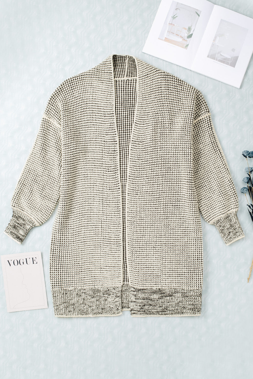 Apricot Plaid Knitted Long Open Front Cardigan - Winter Collection