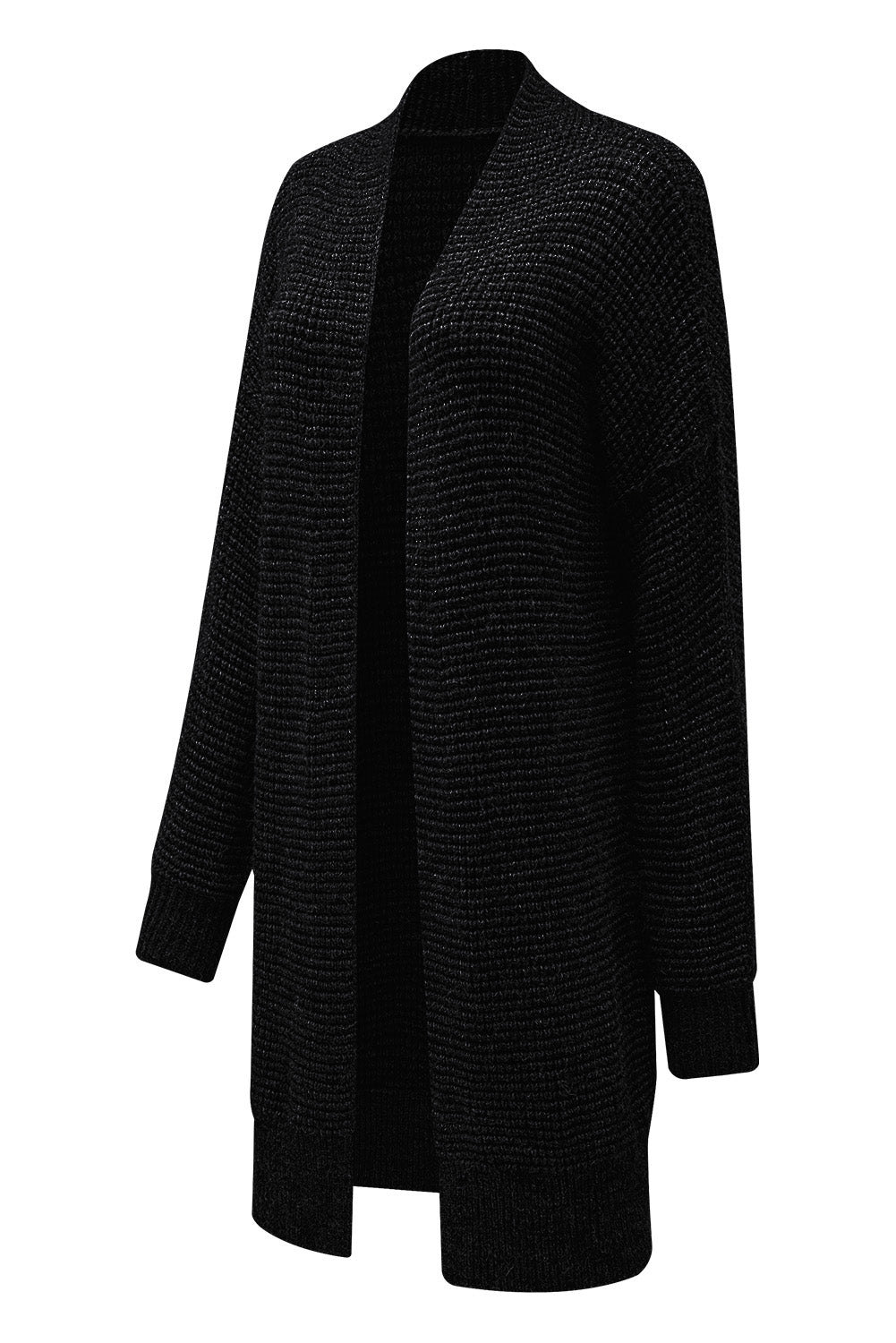Apricot Plaid Knitted Long Open Front Cardigan - Winter Collection