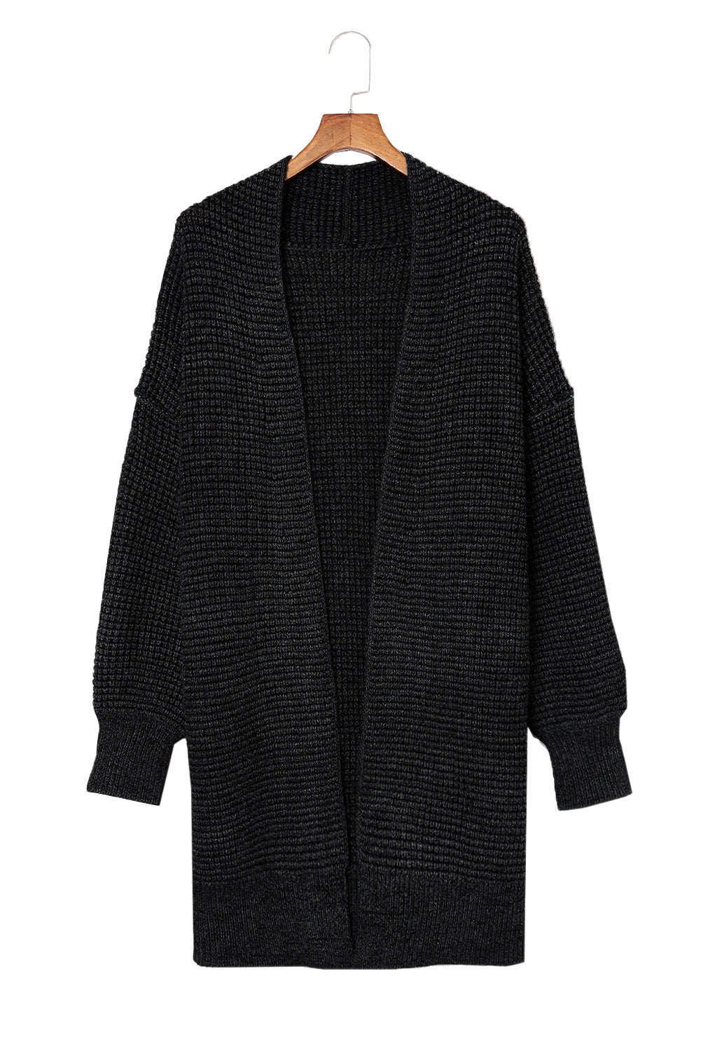 Apricot Plaid Knitted Long Open Front Cardigan - Winter Collection