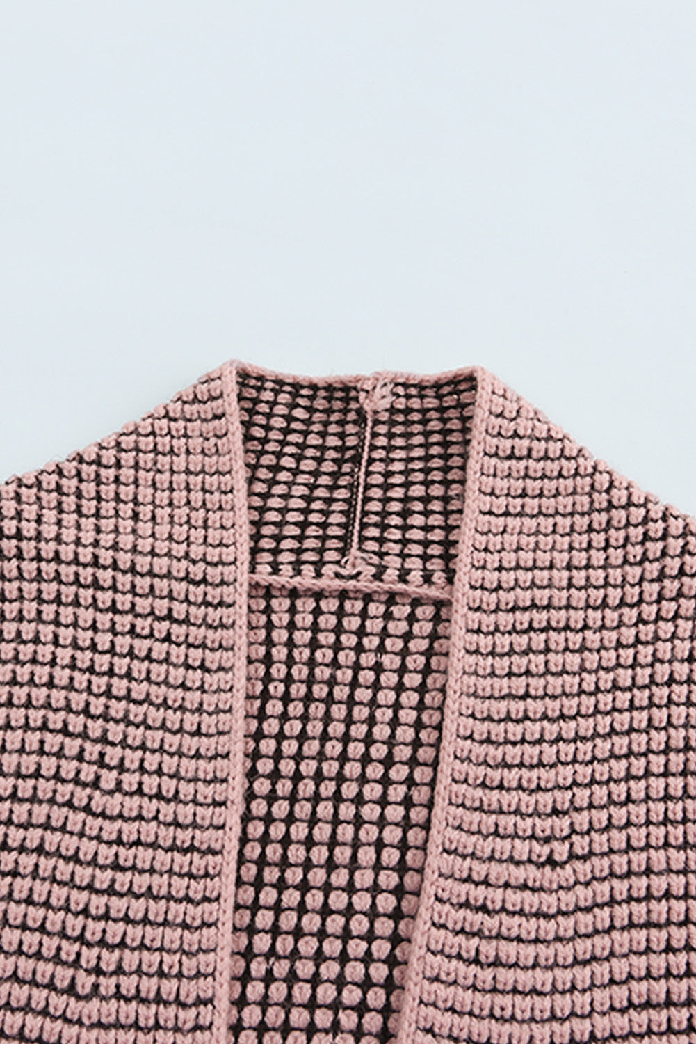 Apricot Plaid Knitted Long Open Front Cardigan - Winter Collection