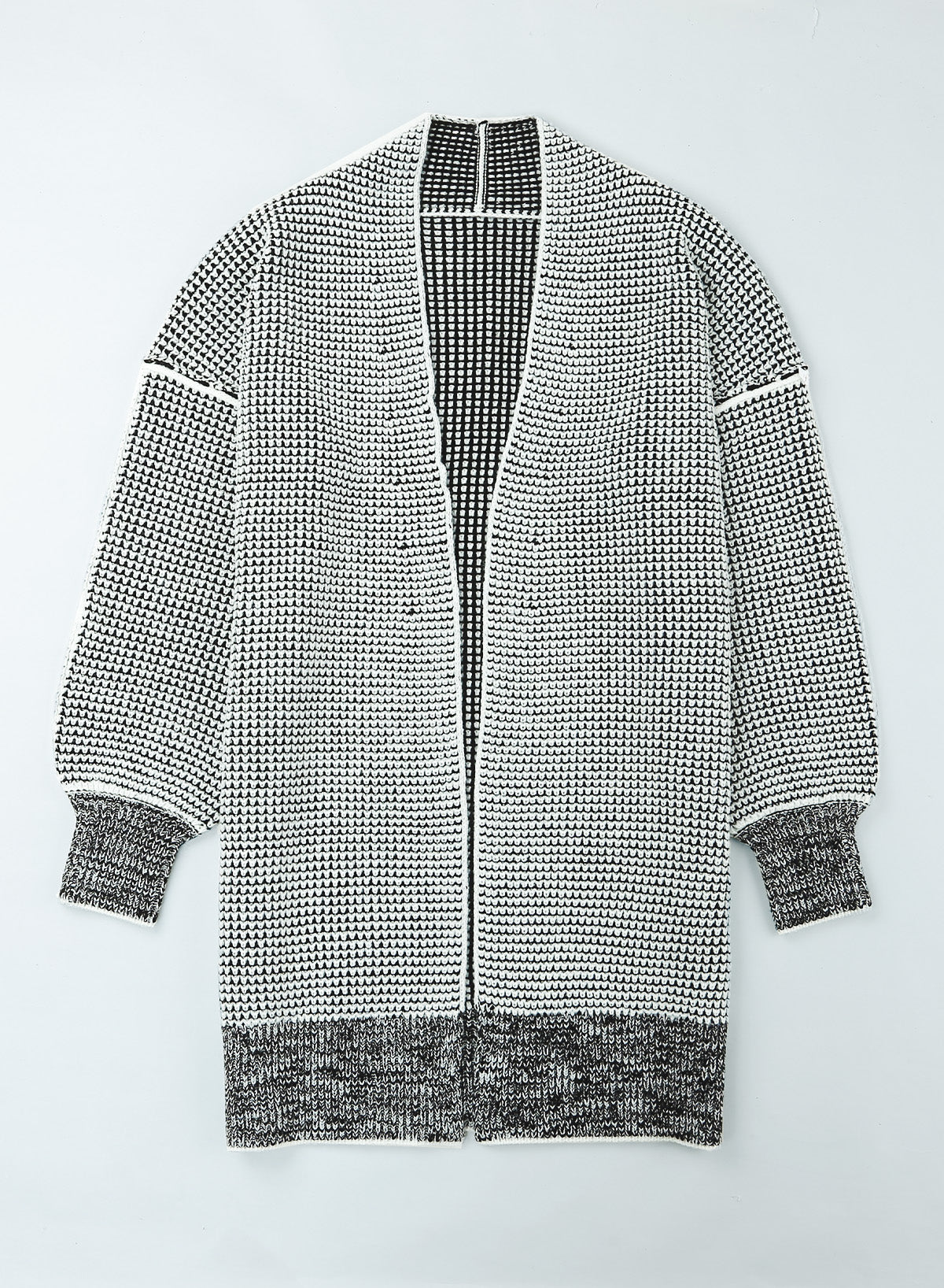 Apricot Plaid Knitted Long Open Front Cardigan - Winter Collection