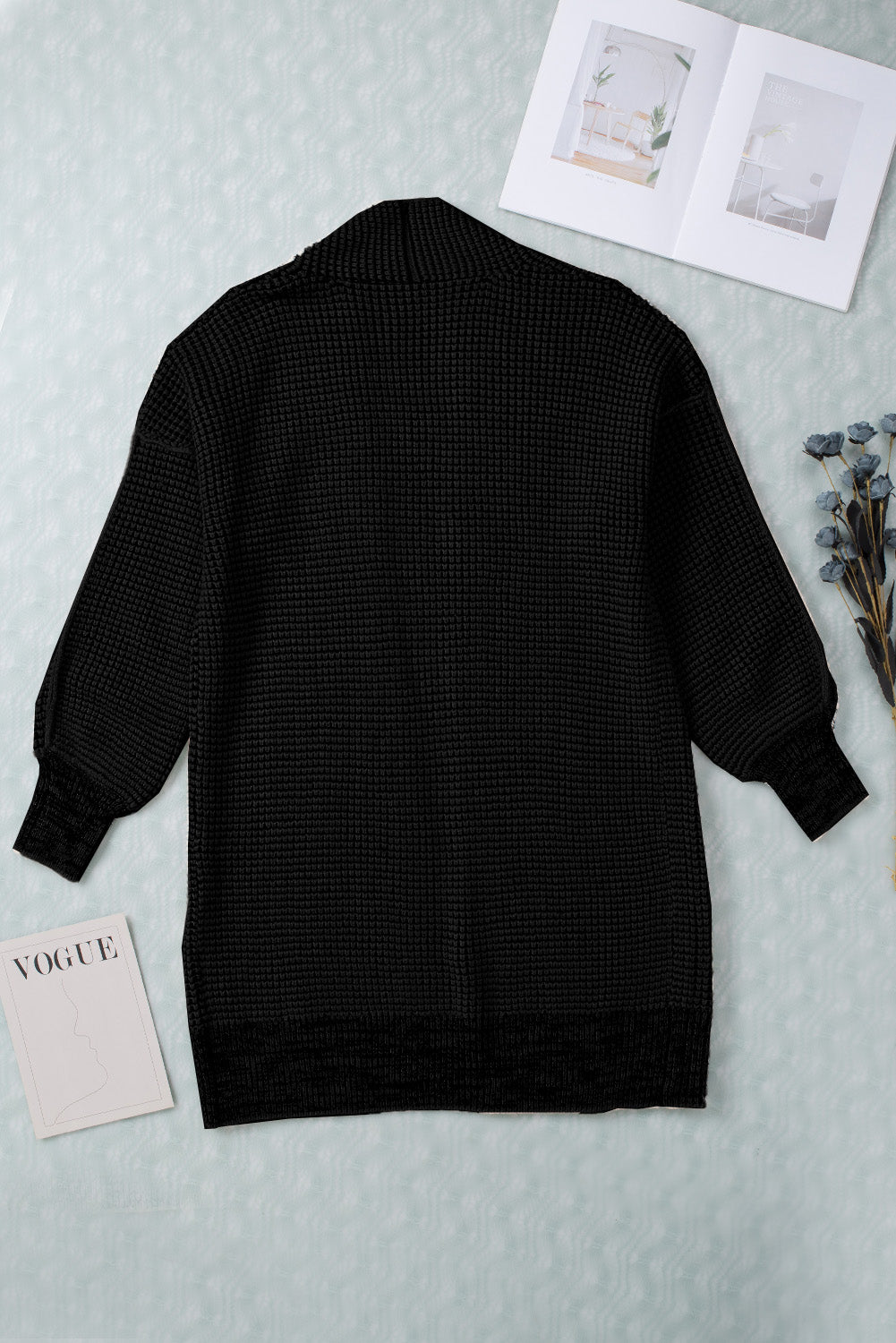 Apricot Plaid Knitted Long Open Front Cardigan - Winter Collection