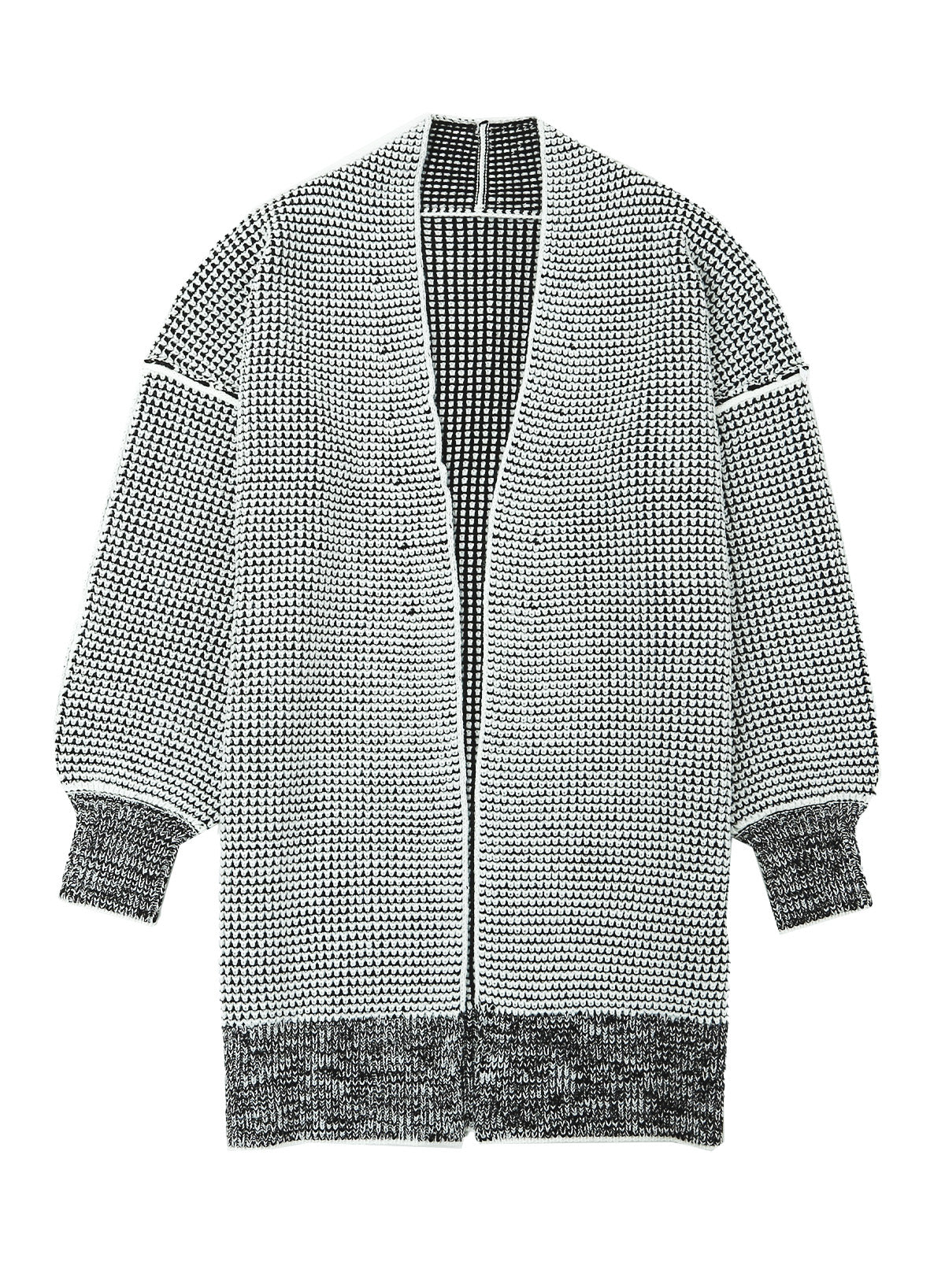 Apricot Plaid Knitted Long Open Front Cardigan - Winter Collection