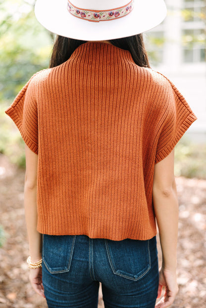 Pocket Ribbed Knit Short Sleeve Sweater