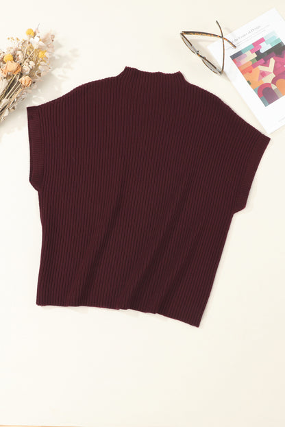 Pocket Ribbed Knit Short Sleeve Sweater