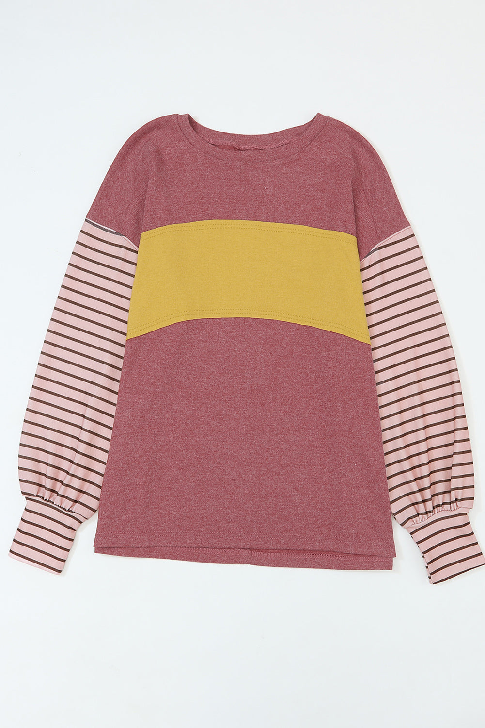 Green Colorblock Striped Bishop Sleeve Top