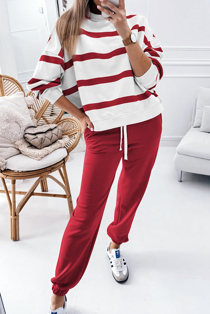 Red Stripe Pullover and Jogger Pants Set