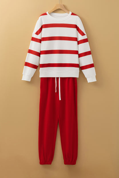 Red Stripe Pullover and Jogger Pants Set