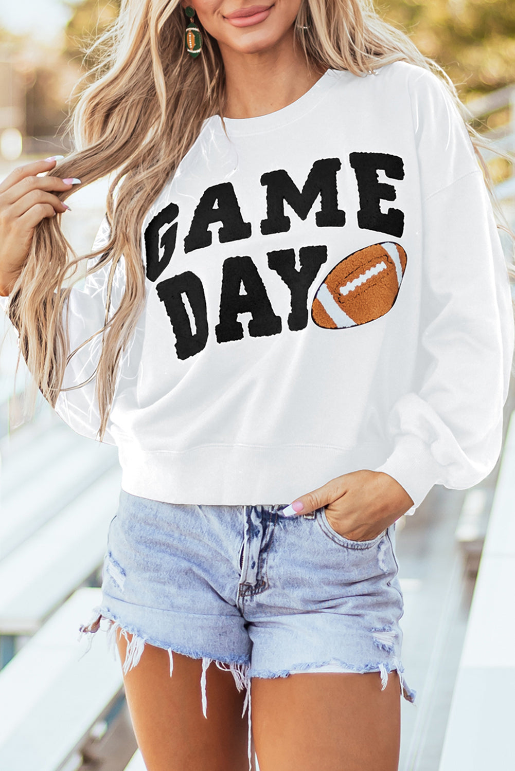 Black GAME DAY Graphic Varsity Pullover Sweatshirt