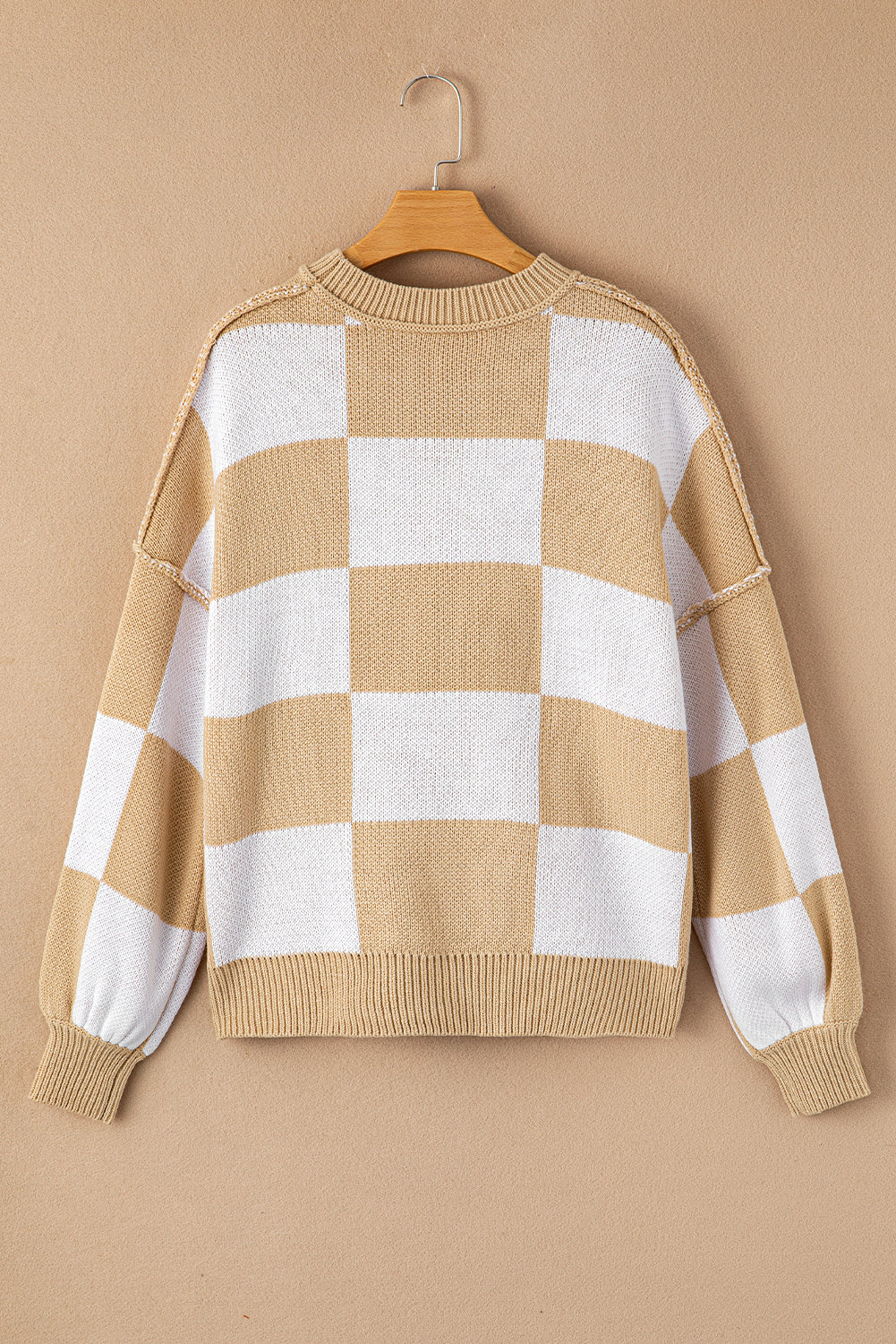 Orange Checkered Bishop Sleeve Sweater