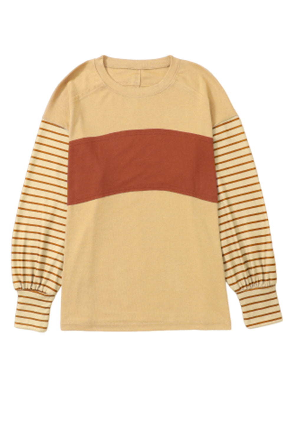 Green Colorblock Striped Bishop Sleeve Top