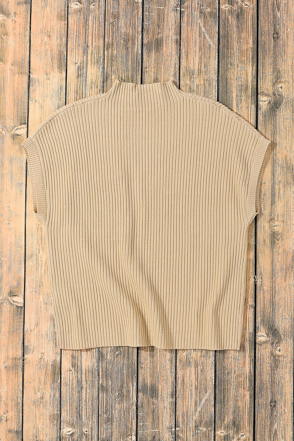 Pocket Ribbed Knit Short Sleeve Sweater