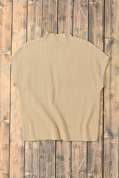 Pocket Ribbed Knit Short Sleeve Sweater