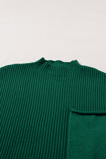 Pocket Ribbed Knit Short Sleeve Sweater