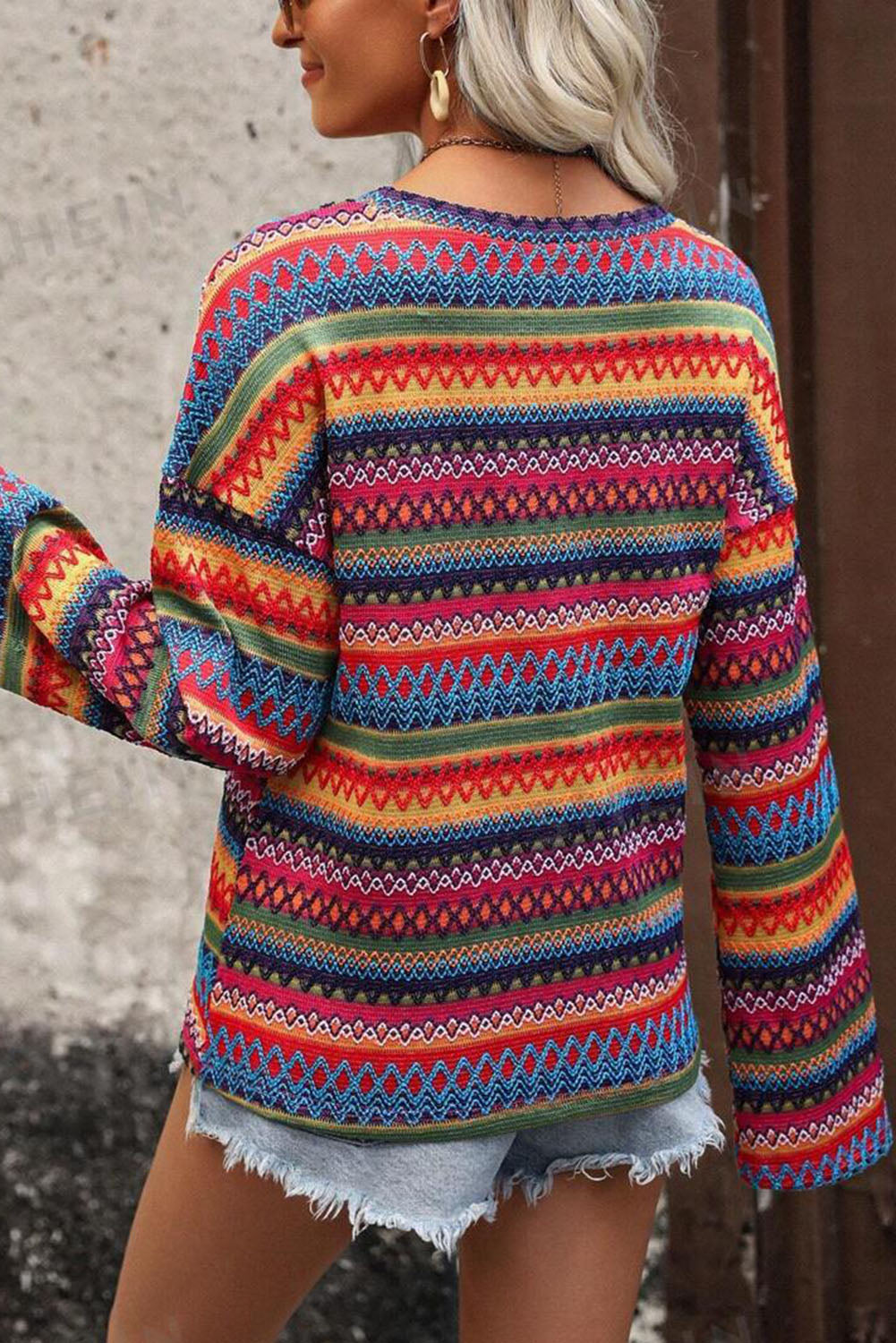 Rose Red Multicolor Long Sleeve Sweater