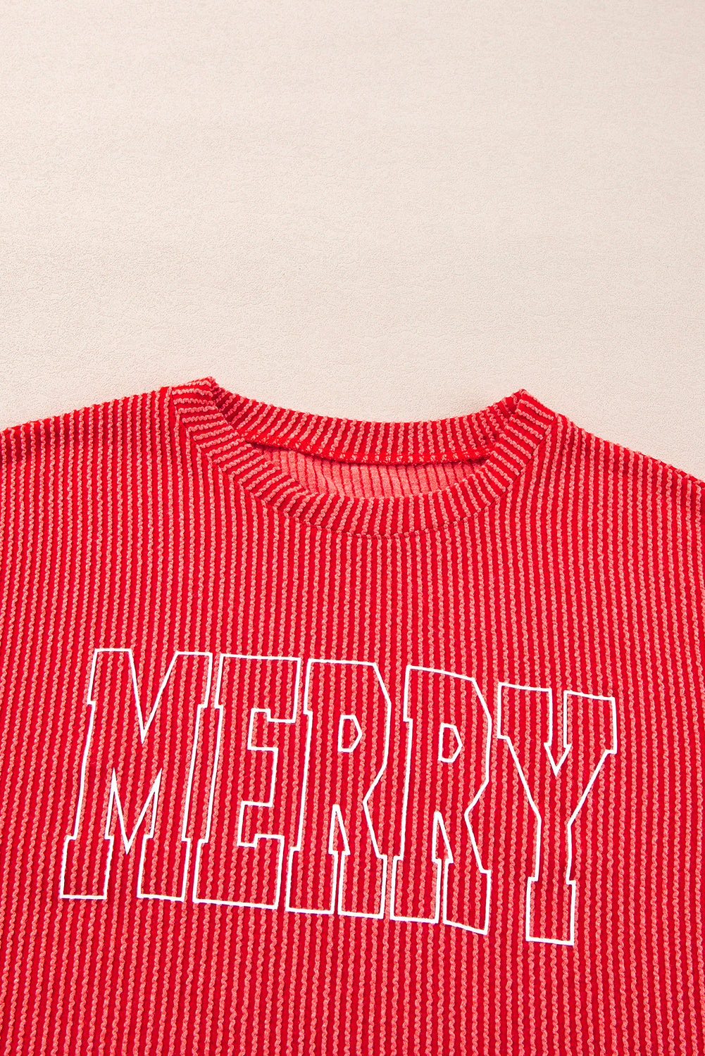 Red Corduroy Merry Christmas Long Sleeve Top and Shorts Set