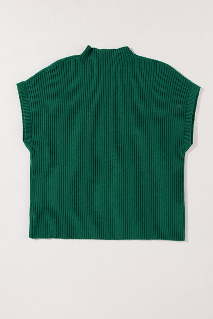 Pocket Ribbed Knit Short Sleeve Sweater