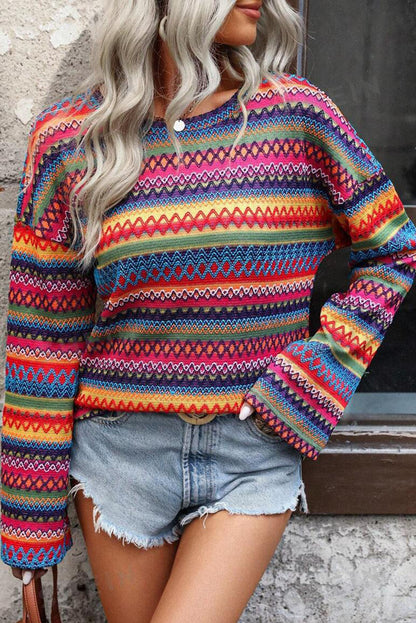 Rose Red Multicolor Long Sleeve Sweater