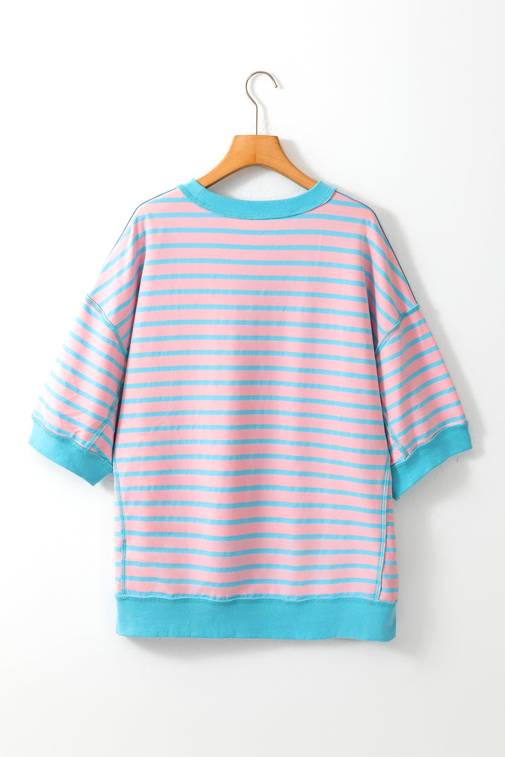 Green Stripe Oversized Contrast Trim Exposed Seam High Low T Shirt