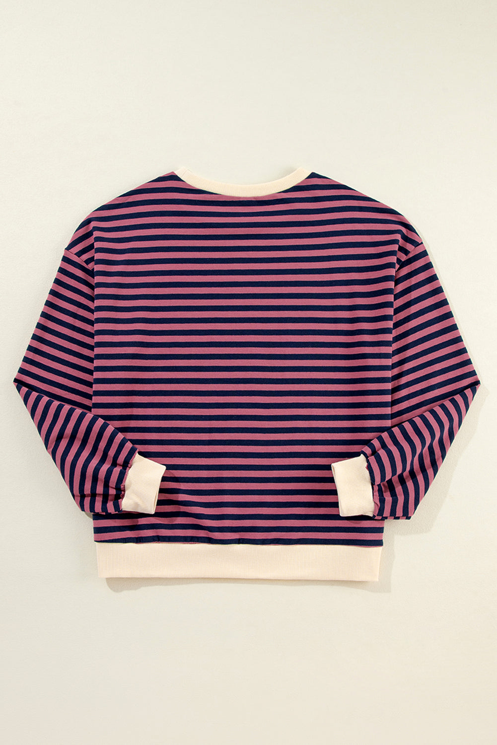 Blue Stripe Oversized Contrast Trim Pullover Sweatshirt