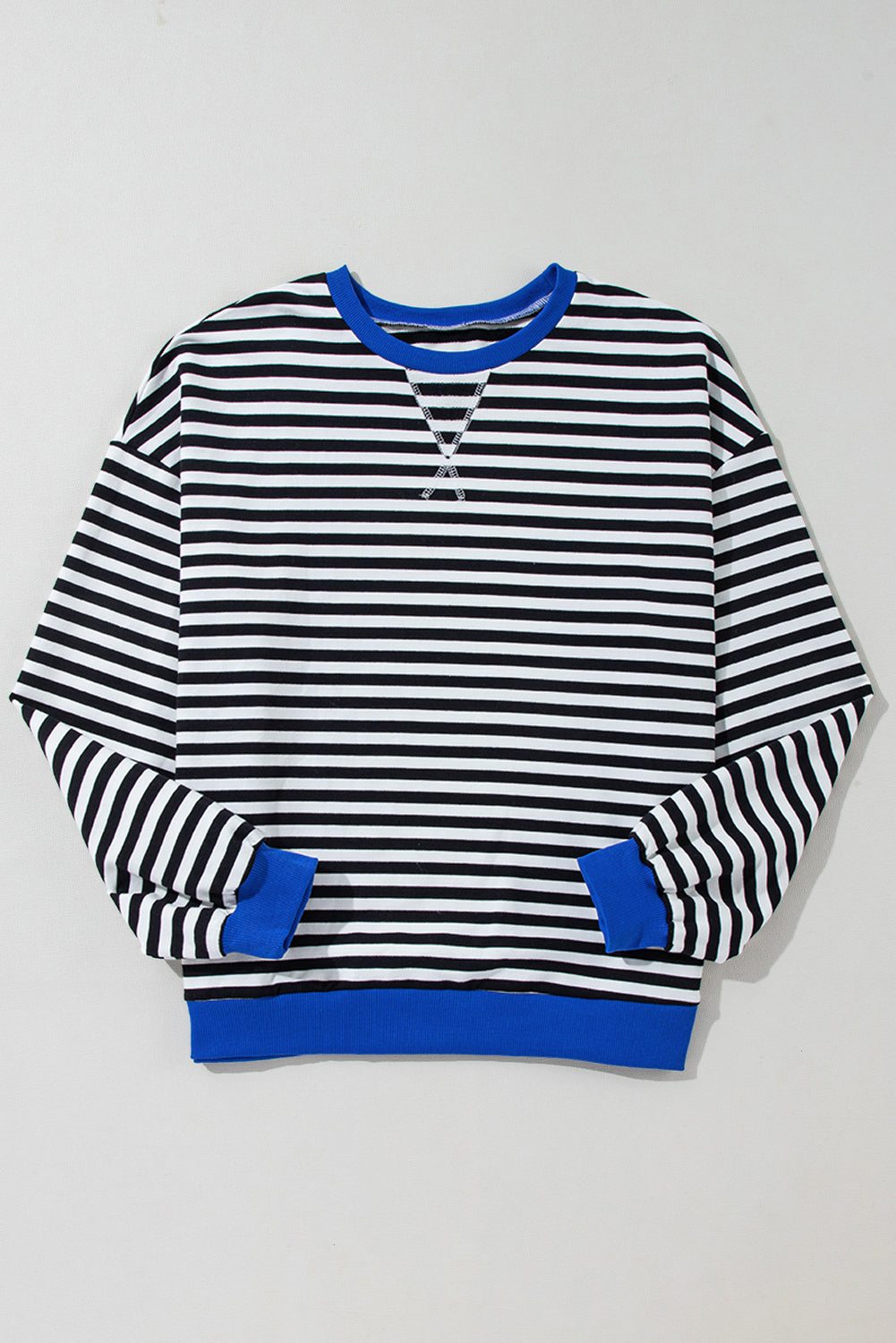 Blue Stripe Oversized Contrast Trim Pullover Sweatshirt