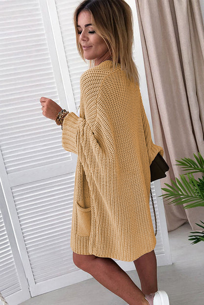 Gray Oversized Fold Over Sleeve Open Front Sweater