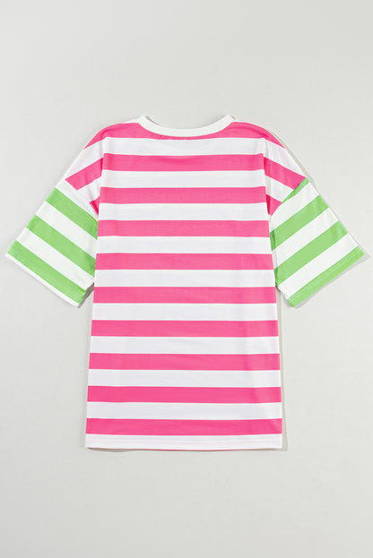 Blue Stripe Contrast Patch Pocket Drop Sleeve T Shirt