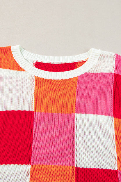 Grapefruit Orange Color Block Cap Sleeve Sweater