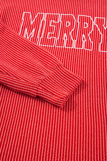 Red Corduroy Merry Christmas Long Sleeve Top and Shorts Set