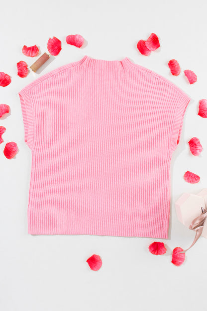 Pocket Ribbed Knit Short Sleeve Sweater