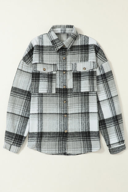 Brown Plaid Flap Pockets Shacket