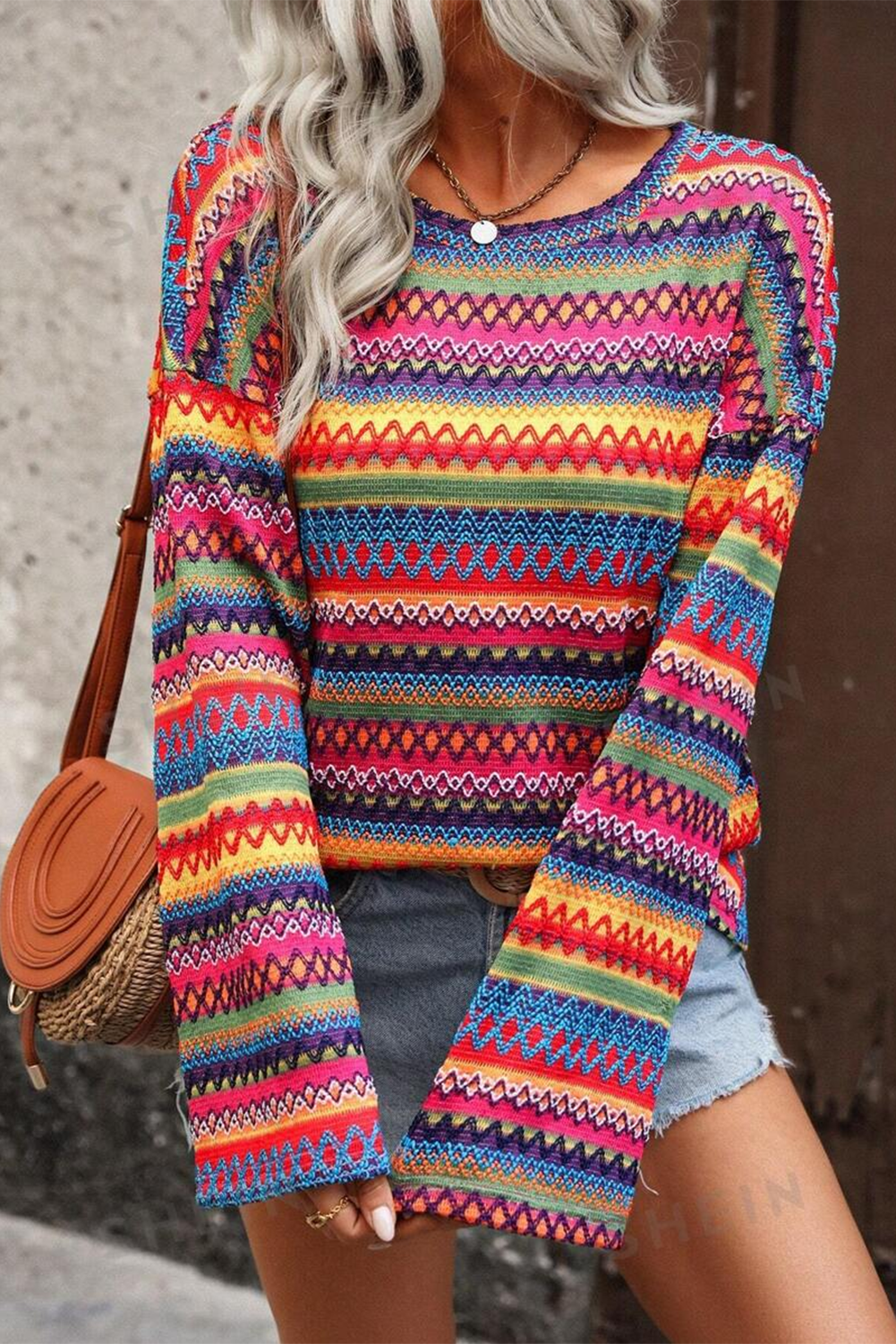 Rose Red Multicolor Long Sleeve Sweater