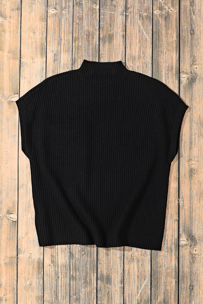 Pocket Ribbed Knit Short Sleeve Sweater