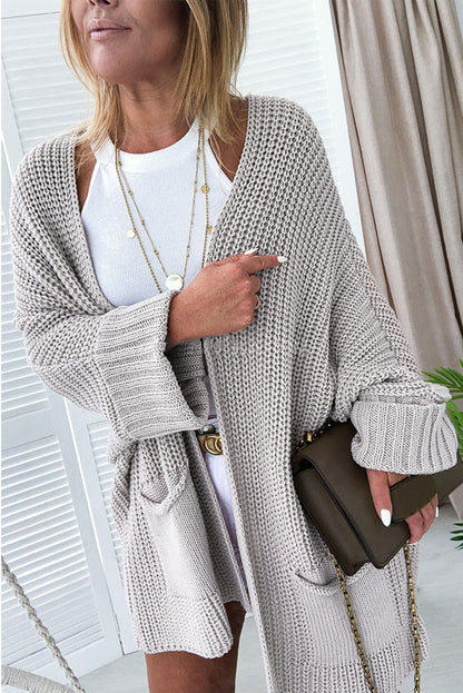 Gray Oversized Fold Over Sleeve Open Front Sweater