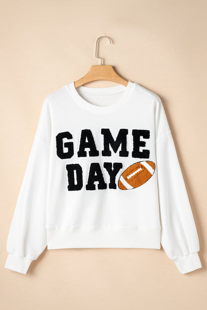 Black GAME DAY Graphic Varsity Pullover Sweatshirt