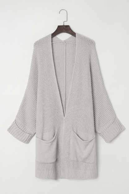 Gray Oversized Fold Over Sleeve Open Front Sweater