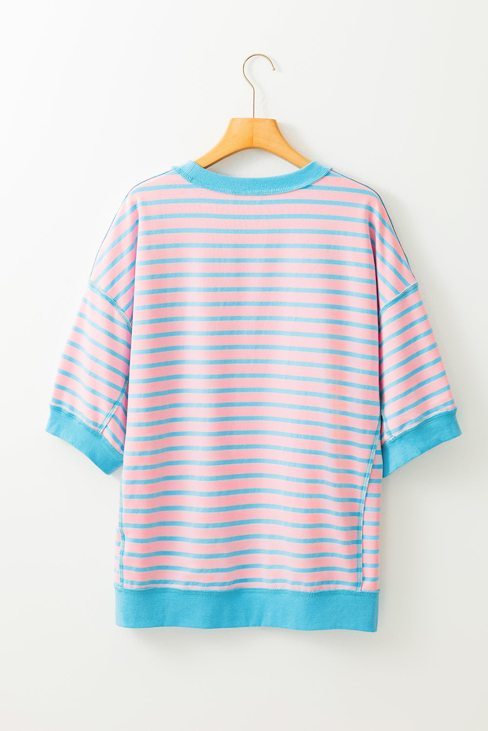 Green Stripe Oversized Contrast Trim Exposed Seam High Low T Shirt