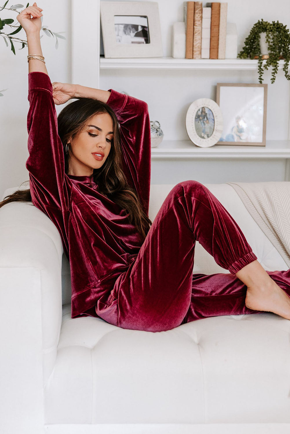 Burgundy Red Velvet Two Piece Lounge Set