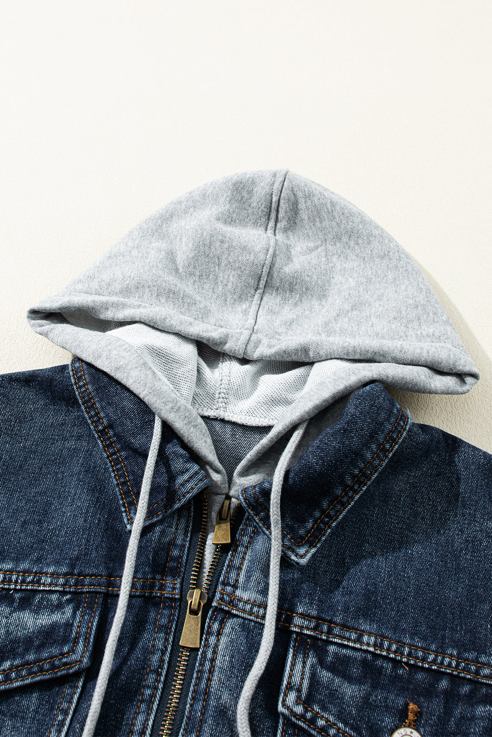 Dark Blue Two-Piece Hooded Zip-Up Denim Jacket