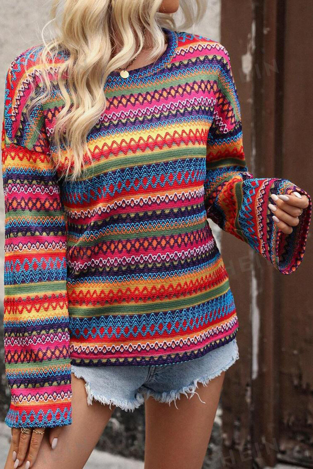 Rose Red Multicolor Long Sleeve Sweater