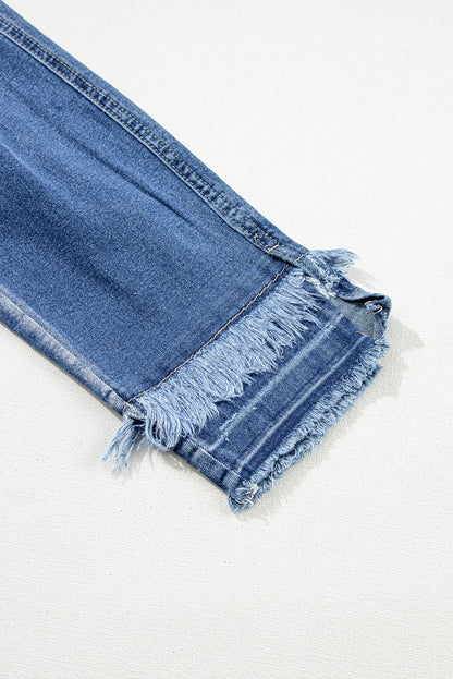 Light Blue Distressed Frayed Ankle Skinny Jeans