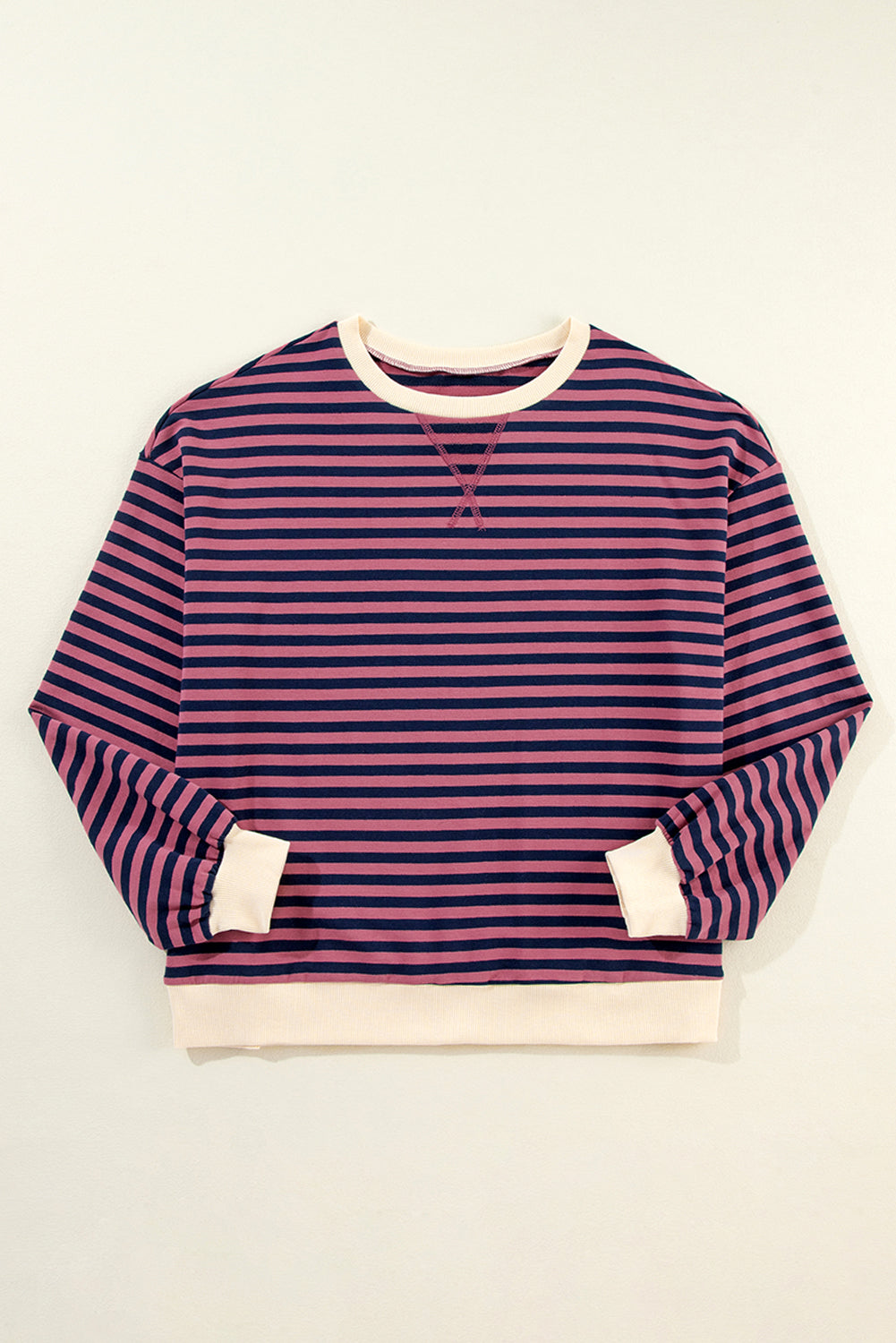 Blue Stripe Oversized Contrast Trim Pullover Sweatshirt