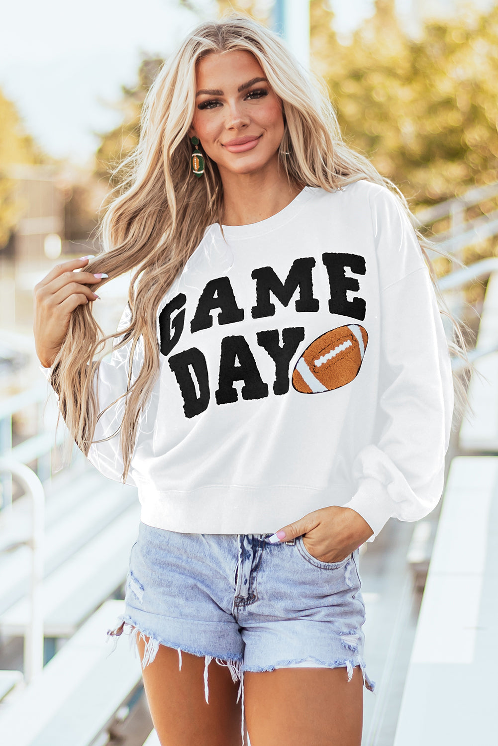 Black GAME DAY Graphic Varsity Pullover Sweatshirt