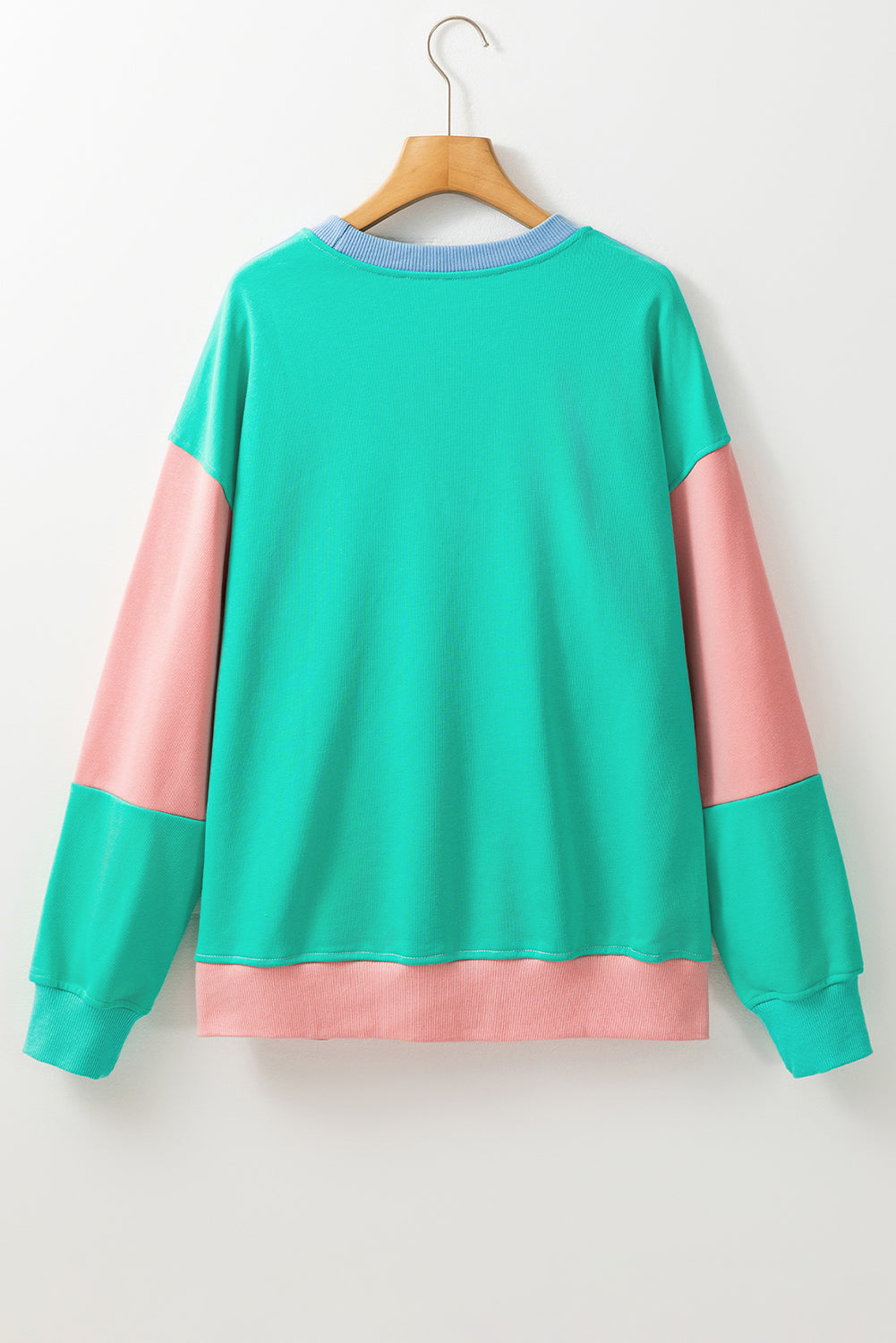 Bright Pink Colorblock Patchwork Drop Shoulder Sweatshirt