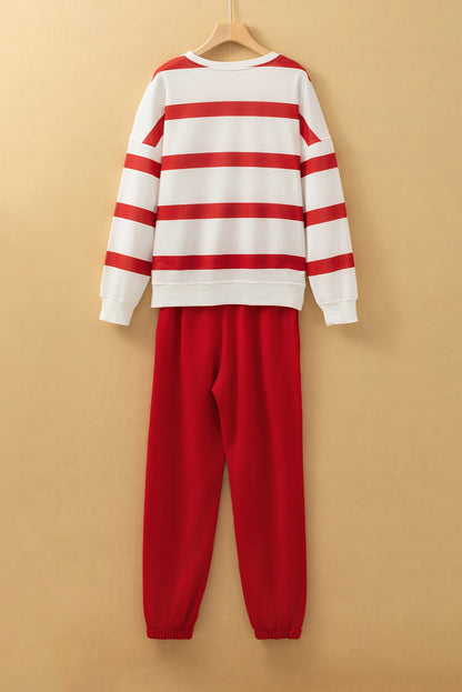 Red Stripe Pullover and Jogger Pants Set